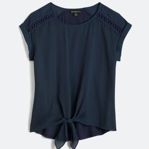 Navy Blouse with Tie-Front